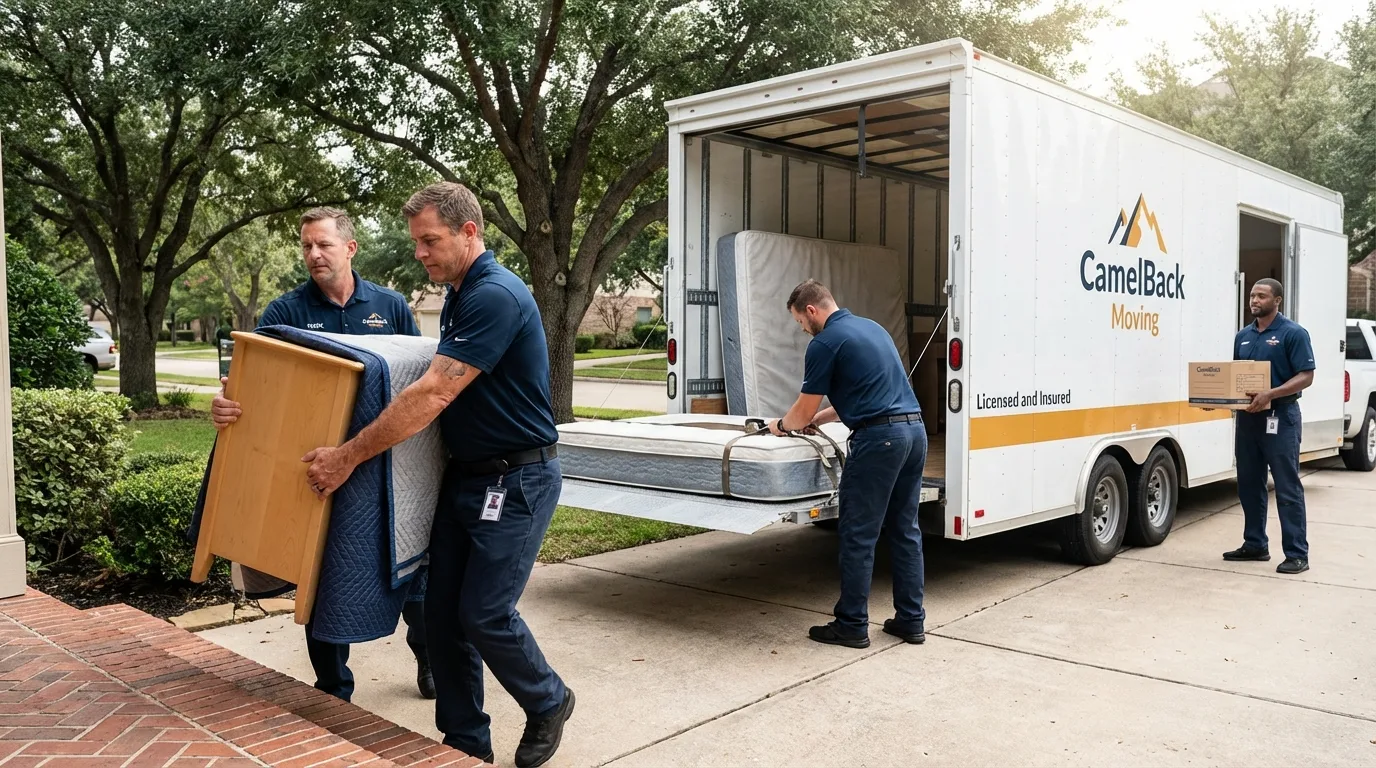 Crew loading residential truck for cross-state move from Olympia, WA