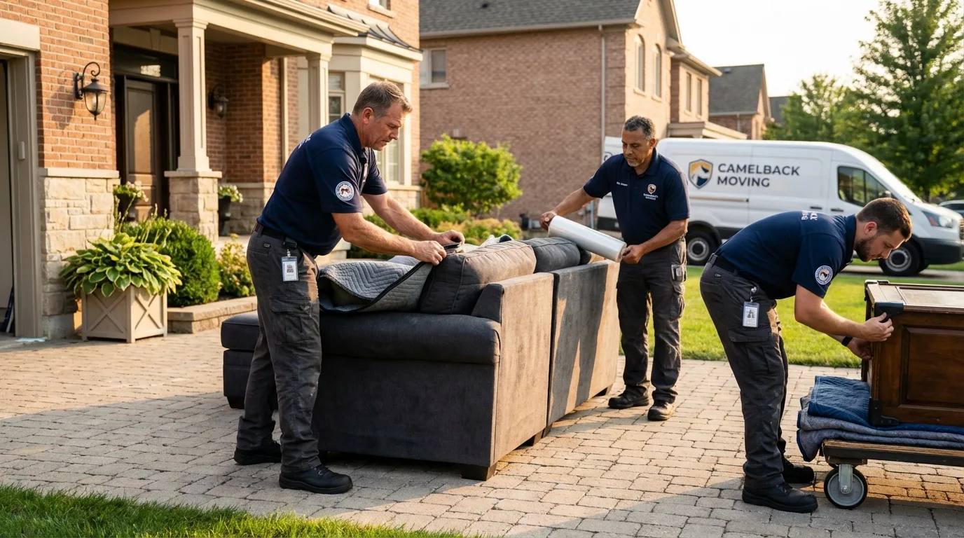 Large estate moving crew wrapping furniture in Olympia, WA