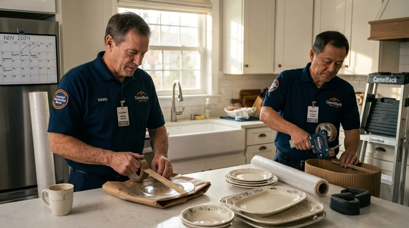 Professional crew packing kitchen dishware in Olympia, WA