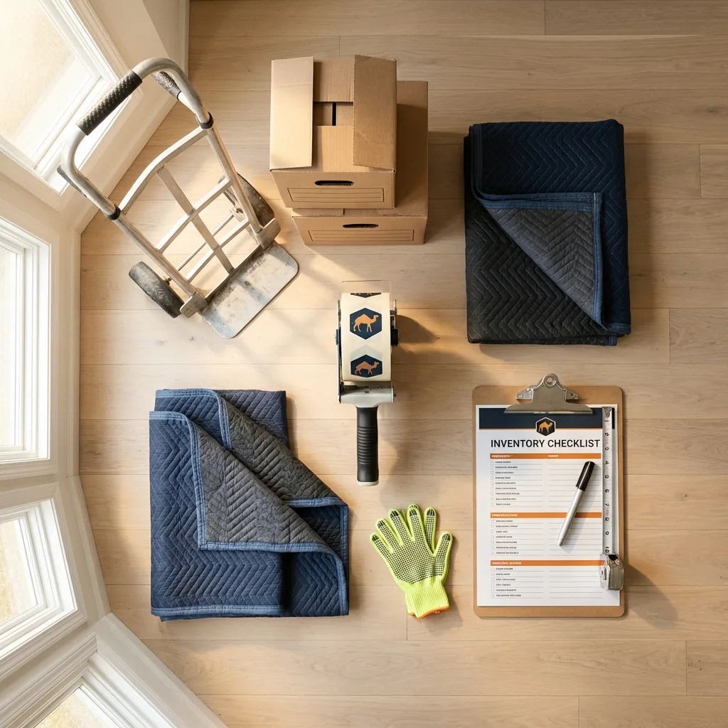 Professional moving supplies and packing materials layout for Olympia residential relocations